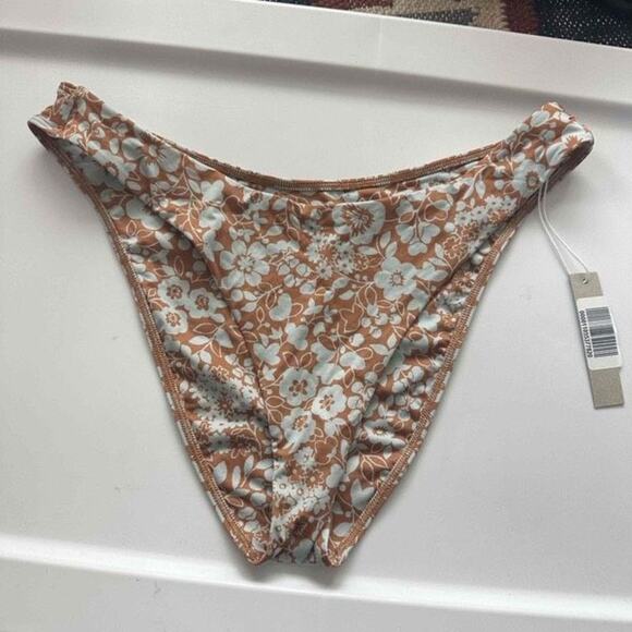 NWT Everlane Swim Thigh High Bikini Bottom in Honey Floral Blue Brown Size Small - Picture 4 of 5